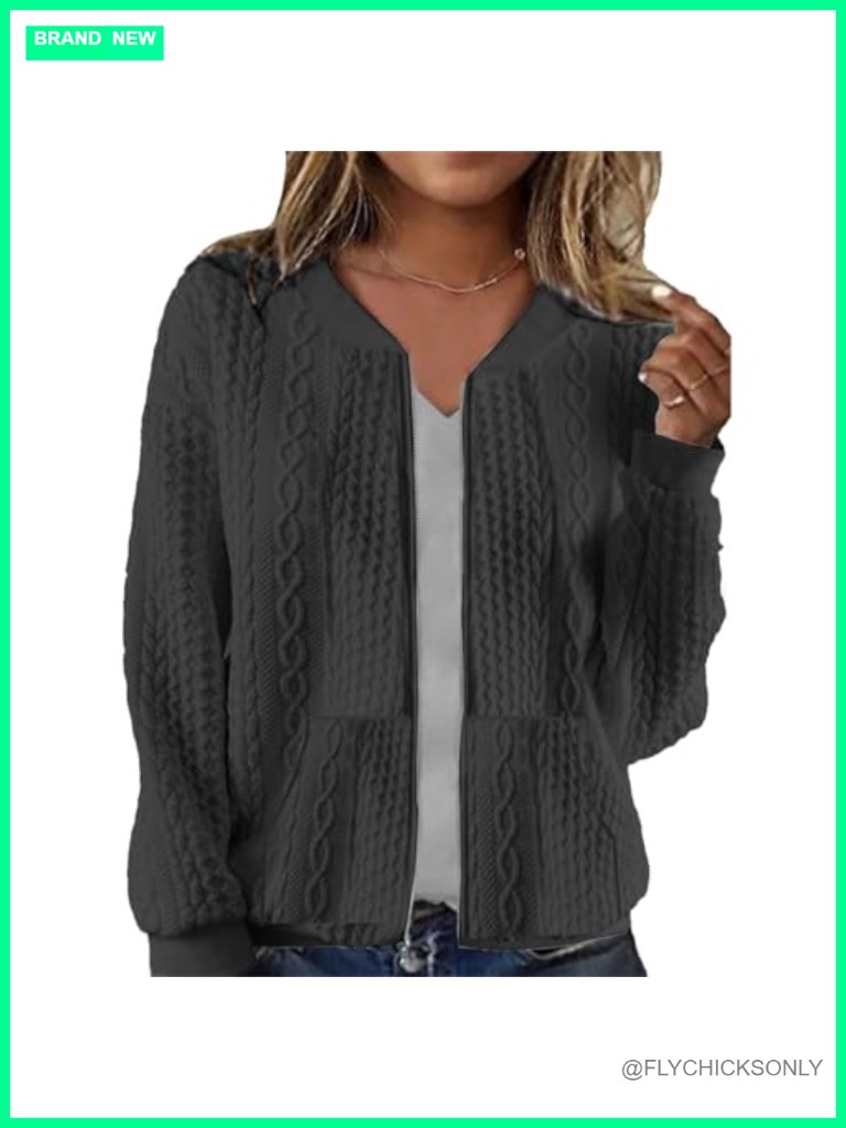 Full Zip Up Cardigan Sweater Long Sleeve Sweatshirt Coat With Pockets